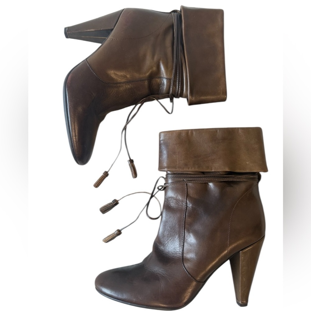 Fornarina 8.5 (39) Mint Almost Brand New Dark Brown Leather Boots With Tassles